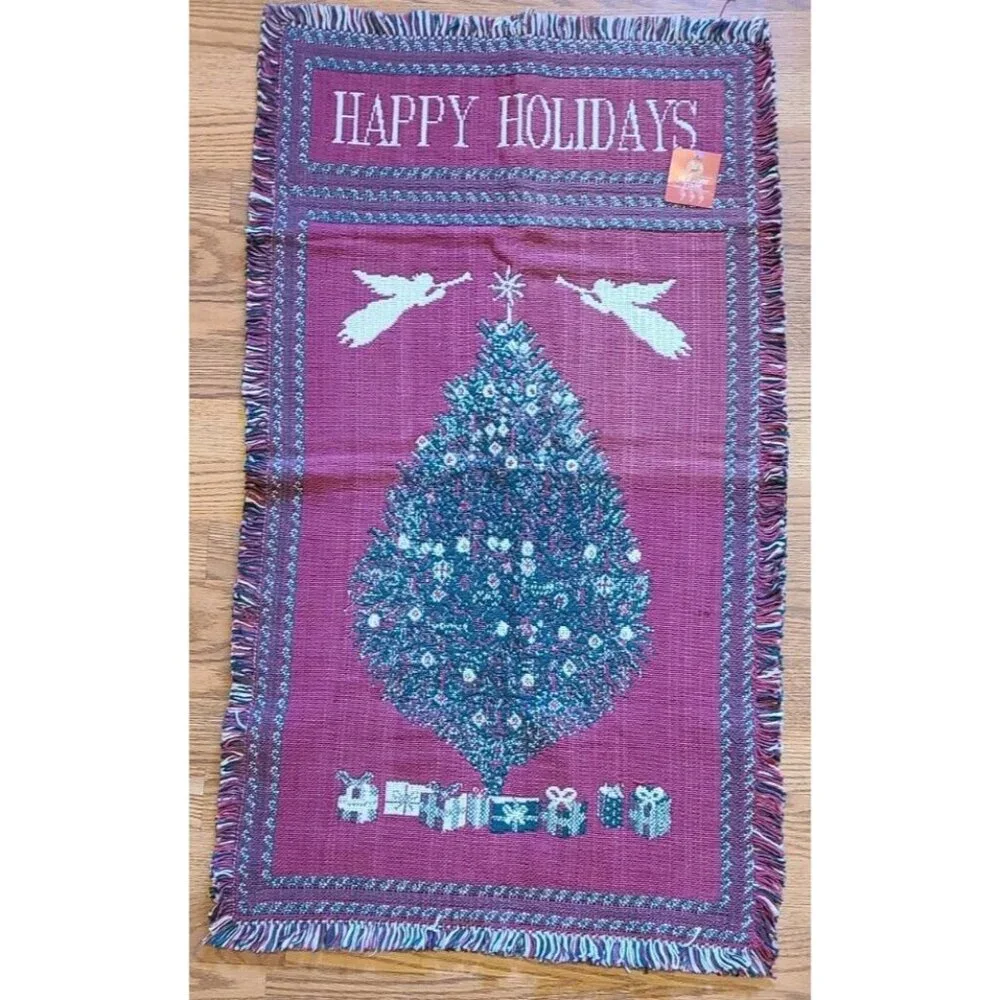 Vtg 1995 Windham Trading Happy Holidays Decorative Throw Blanket‎ Tapestry 24x40